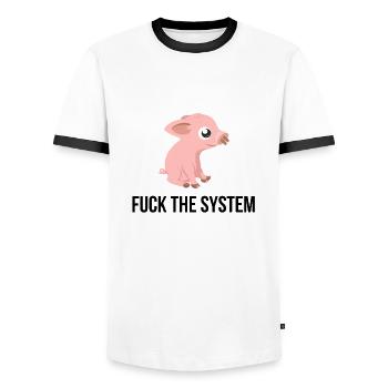 Fuck the System Schwein Rebell Stecker Geschenk - Männer Kontrast-T-Shirt - Weiß/Schwarz - Vorne - AI Model Female 172 light (172cm) & AI Model Male 178 dark (178cm)