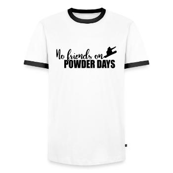 No Friends on Powder Days - Men's Ringer Shirt - white/black - Front - AI Model Female 172 light (172cm) & AI Model Male 178 dark (178cm)