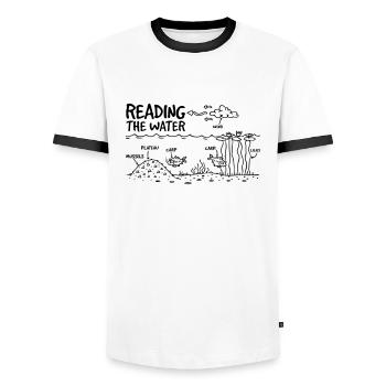 READING THE WATER - Männer Kontrast-T-Shirt - Weiß/Schwarz - Vorne - AI Model Female 172 light (172cm) & AI Model Male 178 dark (178cm)