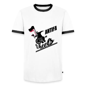 Antifa on Wheels - Men's Ringer Shirt - white/black - Front - AI Model Female 172 light (172cm) & AI Model Male 178 dark (178cm)