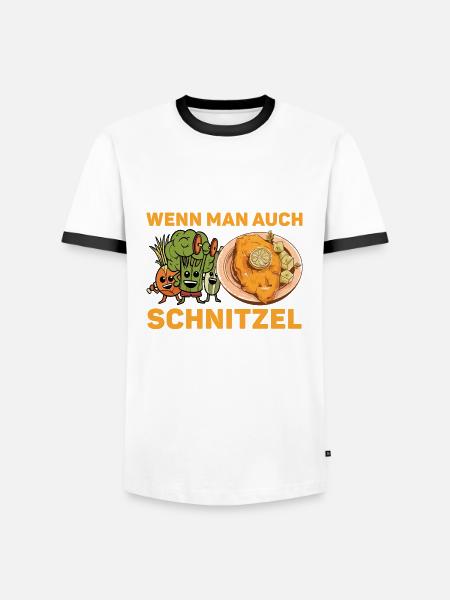 Schnitzel Warum Gemüse essen? - Männer Kontrast-T-Shirt - Weiß/Schwarz