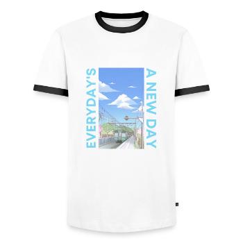 Chaque jour est un nouveau jour - T-shirt contrasté Homme - blanc/noir - Devant - AI Model Female 172 light (172cm) & AI Model Male 178 dark (178cm)