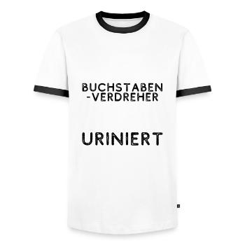 Buchstabenverdreher - Männer Kontrast-T-Shirt - Weiß/Schwarz - Vorne - AI Model Female 172 light (172cm) & AI Model Male 178 dark (178cm)