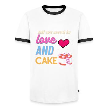 All we need is love and cake - Men's Ringer Shirt - white/black - Front - AI Model Female 172 light (172cm) & AI Model Male 178 dark (178cm)