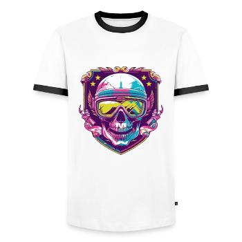 Ski Ski Goggles Skull - Men's Ringer Shirt - white/black - Front - AI Model Female 172 light (172cm) & AI Model Male 178 dark (178cm)