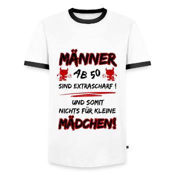 Les hommes de plus de 50 ans sont très chauds... 50e anniversaire - T-shirt contrasté Homme - blanc/noir - Devant - AI Model Female 172 light (172cm) & AI Model Male 178 dark (178cm)
