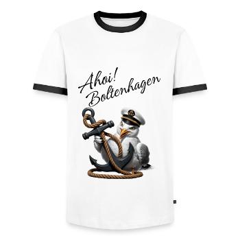 Ahoy Boltenhagen mouette drôle avec ancre - T-shirt contrasté Homme - blanc/noir - Devant - AI Model Female 172 light (172cm) & AI Model Male 178 dark (178cm)