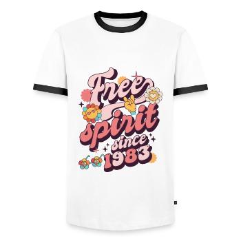 40 years vintage anniversary born in 1983 - Men's Ringer Shirt - white/black - Front - AI Model Female 172 light (172cm) & AI Model Male 178 dark (178cm)