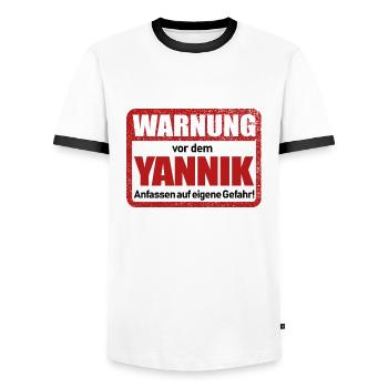 Yannik Name Lustiges Warnschild - Männer Kontrast-T-Shirt - Weiß/Schwarz - Vorne - AI Model Female 172 light (172cm) & AI Model Male 178 dark (178cm)