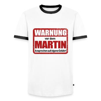 Martin Name Lustiges Warnschild - Männer Kontrast-T-Shirt - Weiß/Schwarz - Vorne - AI Model Female 172 light (172cm) & AI Model Male 178 dark (178cm)
