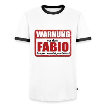 Fabio Name Lustiges Warnschild - Männer Kontrast-T-Shirt - Weiß/Schwarz - Vorne - AI Model Female 172 light (172cm) & AI Model Male 178 dark (178cm)