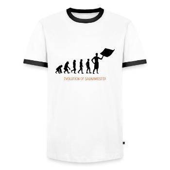 evolution of saunameister - Männer Kontrast-T-Shirt - Weiß/Schwarz - Vorne - AI Model Female 172 light (172cm) & AI Model Male 178 dark (178cm)