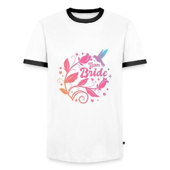 JGA Bachelorette Party - Team Bride - Wreath - Men's Ringer Shirt - white/black - Front - AI Model Female 172 light (172cm) & AI Model Male 178 dark (178cm)