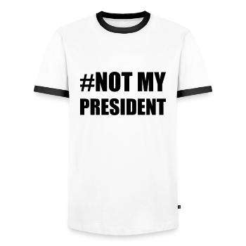 NOT MY PRESIDENT - Männer Kontrast-T-Shirt - Weiß/Schwarz - Vorne - AI Model Female 172 light (172cm) & AI Model Male 178 dark (178cm)