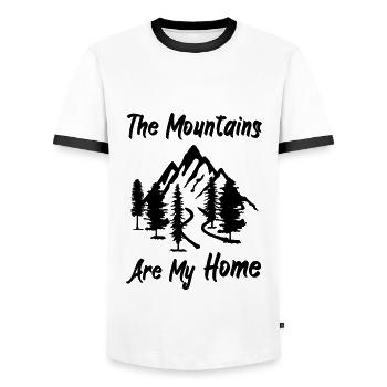 Les montagnes sont ma maison - T-shirt contrasté Homme - blanc/noir - Devant - AI Model Female 172 light (172cm) & AI Model Male 178 dark (178cm)