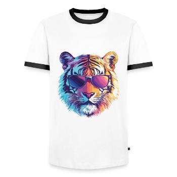Tiger mit Sonnenbrille - Männer Kontrast-T-Shirt - Weiß/Schwarz - Vorne - AI Model Female 172 light (172cm) & AI Model Male 178 dark (178cm)