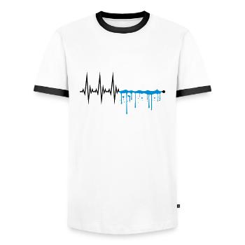 drops of wet graffiti spray waves line frequency - Men's Ringer Shirt - white/black - Front - AI Model Female 172 light (172cm) & AI Model Male 178 dark (178cm)