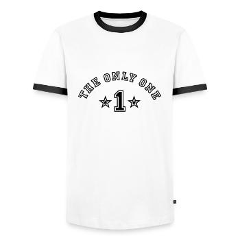 The Only One Collegestyle - with Nr. 1 - Männer Kontrast-T-Shirt - Weiß/Schwarz - Vorne - AI Model Female 172 light (172cm) & AI Model Male 178 dark (178cm)