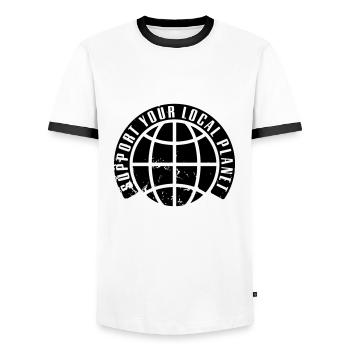 SUPPORT YOUR LOCAL PLANET - Men's Ringer Shirt - white/black - Front - AI Model Female 172 light (172cm) & AI Model Male 178 dark (178cm)