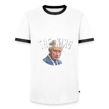 King Charles III God save the king - T-shirt contrasté Homme - blanc/noir - Devant - AI Model Female 172 light (172cm) & AI Model Male 178 dark (178cm)