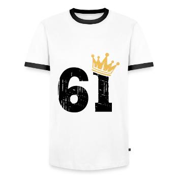 61 Crown 61st birthday 61 years old - Men's Ringer Shirt - white/black - Front - AI Model Female 172 light (172cm) & AI Model Male 178 dark (178cm)