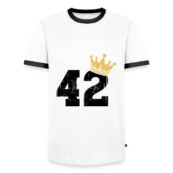 42 Crown 42nd Birthday 42 Years - Men's Ringer Shirt - white/black - Front - AI Model Female 172 light (172cm) & AI Model Male 178 dark (178cm)