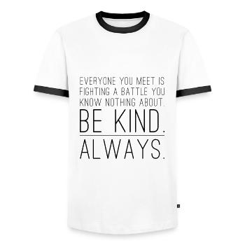 Be kind - Men's Ringer Shirt - white/black - Front - AI Model Female 172 light (172cm) & AI Model Male 178 dark (178cm)