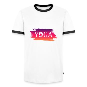 Yoga - Männer Kontrast-T-Shirt - Weiß/Schwarz - Vorne - AI Model Female 172 light (172cm) & AI Model Male 178 dark (178cm)