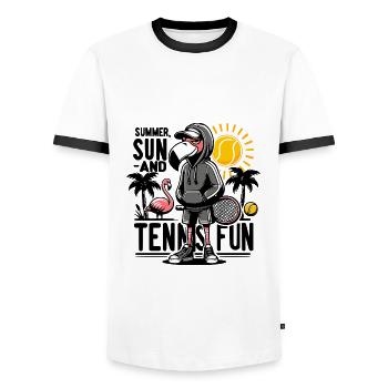Tennis Shirt Flamingo Summer - Men's Ringer Shirt - white/black - Front - AI Model Female 172 light (172cm) & AI Model Male 178 dark (178cm)
