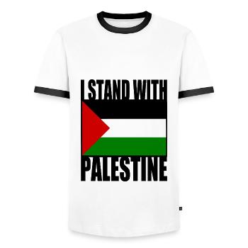 I stand with palestine - Men's Ringer Shirt - white/black - Front - AI Model Female 172 light (172cm) & AI Model Male 178 dark (178cm)