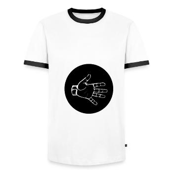 PAPER (b) - Men's Ringer Shirt - white/black - Front - AI Model Female 172 light (172cm) & AI Model Male 178 dark (178cm)
