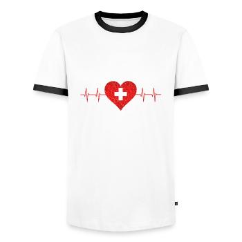 Schweiz - Männer Kontrast-T-Shirt - Weiß/Schwarz - Vorne - AI Model Female 172 light (172cm) & AI Model Male 178 dark (178cm)