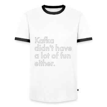 Kafka didn't have a lot of fun either - Men's Ringer Shirt - white/black - Front - AI Model Female 172 light (172cm) & AI Model Male 178 dark (178cm)