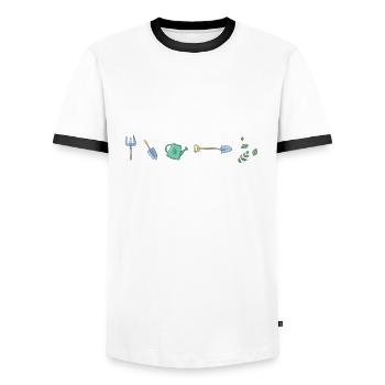 garden plants gardening bed - Men's Ringer Shirt - white/black - Front - AI Model Female 172 light (172cm) & AI Model Male 178 dark (178cm)