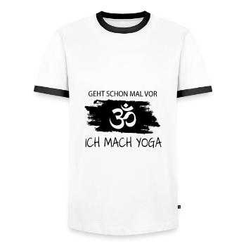 Geht schon mal vor ich mach Yoga - Männer Kontrast-T-Shirt - Weiß/Schwarz - Vorne - AI Model Female 172 light (172cm) & AI Model Male 178 dark (178cm)