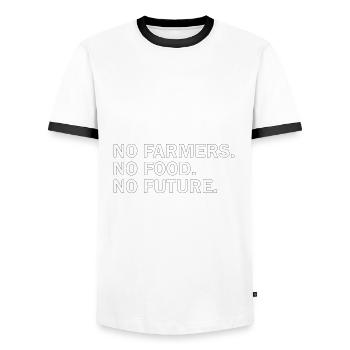 No Farmers. No Food. No Future. - Men's Ringer Shirt - white/black - Front - AI Model Female 172 light (172cm) & AI Model Male 178 dark (178cm)