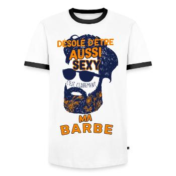 Barbu Et Sexy Humour Homme Papa - T-shirt contrasté Homme - blanc/noir - Devant - AI Model Female 172 light (172cm) & AI Model Male 178 dark (178cm)