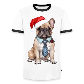 Weihnachten Französische Bulldogge - Männer Kontrast-T-Shirt - Weiß/Schwarz - Vorne - AI Model Female 172 light (172cm) & AI Model Male 178 dark (178cm)
