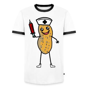 Peanut Nurse Professions Job Caregiver Doctor - Men's Ringer Shirt - white/black - Front - AI Model Female 172 light (172cm) & AI Model Male 178 dark (178cm)