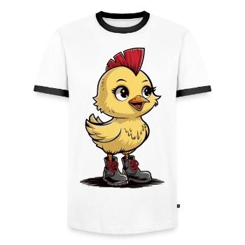 Rock Küken mit Stiefeln - Cooles Punk-Küken Shirt - Männer Kontrast-T-Shirt - Weiß/Schwarz - Vorne - AI Model Female 172 light (172cm) & AI Model Male 178 dark (178cm)