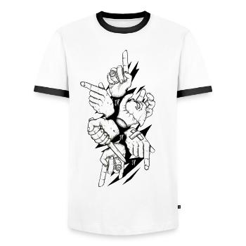I - T-shirt contrasté Homme - blanc/noir - Devant - AI Model Female 172 light (172cm) & AI Model Male 178 dark (178cm)
