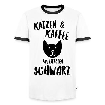 Katzen und Kaffee schwarz - Männer Kontrast-T-Shirt - Weiß/Schwarz - Vorne - AI Model Female 172 light (172cm) & AI Model Male 178 dark (178cm)