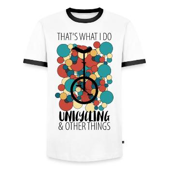 Einrad Einradfahrer Einradfahrerin - Männer Kontrast-T-Shirt - Weiß/Schwarz - Vorne - AI Model Female 172 light (172cm) & AI Model Male 178 dark (178cm)