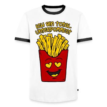 Pommes Frites total unterpommest lustige Pommes - Männer Kontrast-T-Shirt - Weiß/Schwarz - Vorne - AI Model Female 172 light (172cm) & AI Model Male 178 dark (178cm)