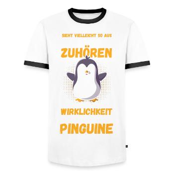Pinguin - Männer Kontrast-T-Shirt - Weiß/Schwarz - Vorne - AI Model Female 172 light (172cm) & AI Model Male 178 dark (178cm)