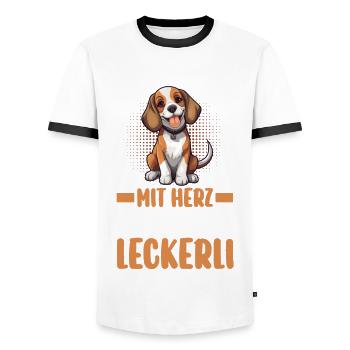 Chien Chien Papa Père BeaglePapa Beagle - T-shirt contrasté Homme - blanc/noir - Devant - AI Model Female 172 light (172cm) & AI Model Male 178 dark (178cm)