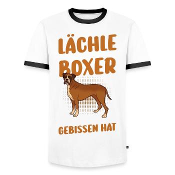 Hund Deutscher Boxer - Männer Kontrast-T-Shirt - Weiß/Schwarz - Vorne - AI Model Female 172 light (172cm) & AI Model Male 178 dark (178cm)