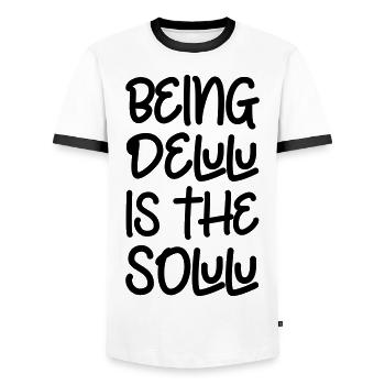 Being delulu is the solulu - Männer Kontrast-T-Shirt - Weiß/Schwarz - Vorne - AI Model Female 172 light (172cm) & AI Model Male 178 dark (178cm)