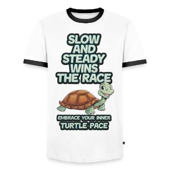 Slow and steady wins the race embrace turtle pace - Männer Kontrast-T-Shirt - Weiß/Schwarz - Vorne - AI Model Female 172 light (172cm) & AI Model Male 178 dark (178cm)