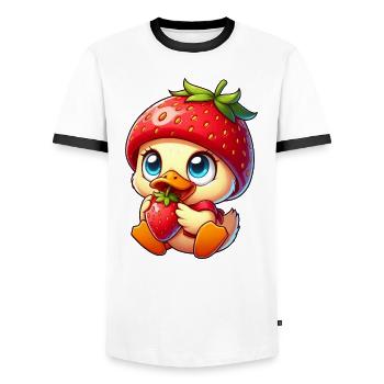 Canard sucré à la fraise Fruité Fruits fantaisistes - T-shirt contrasté Homme - blanc/noir - Devant - AI Model Female 172 light (172cm) & AI Model Male 178 dark (178cm)
